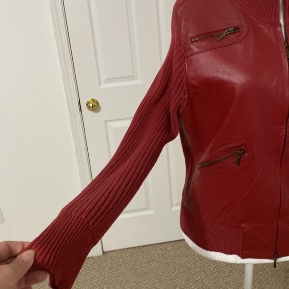 Vintage Red Leather Front, Sweater Jacket ❤️ - Picture 6 of 11